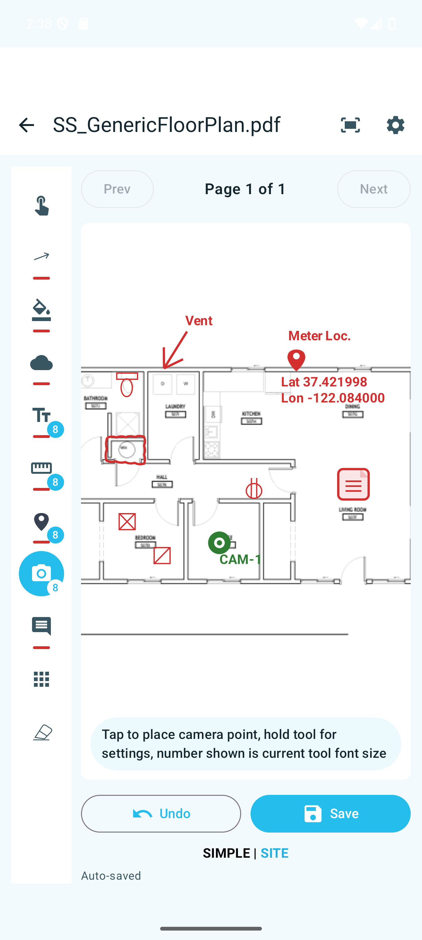 Camera point tool selected on a floor plan
