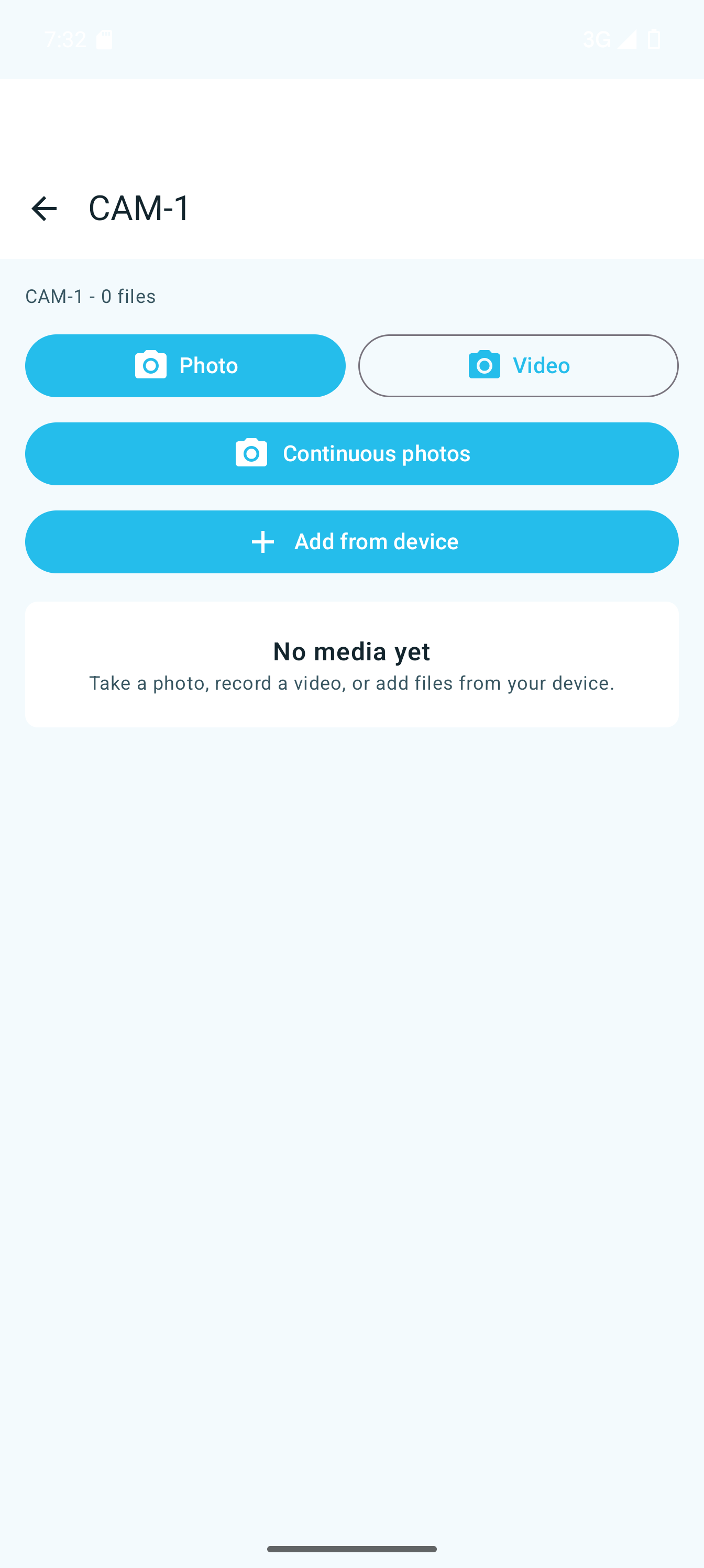 SimpleSite camera folder with capture and import controls
